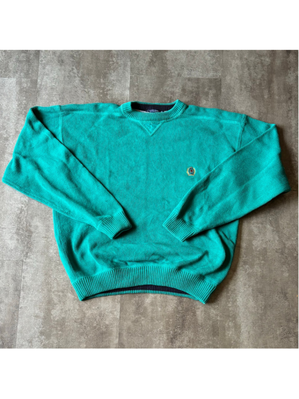 Vintage Tommy Hilfiger Knit Sweater Mens XL Teal Crest